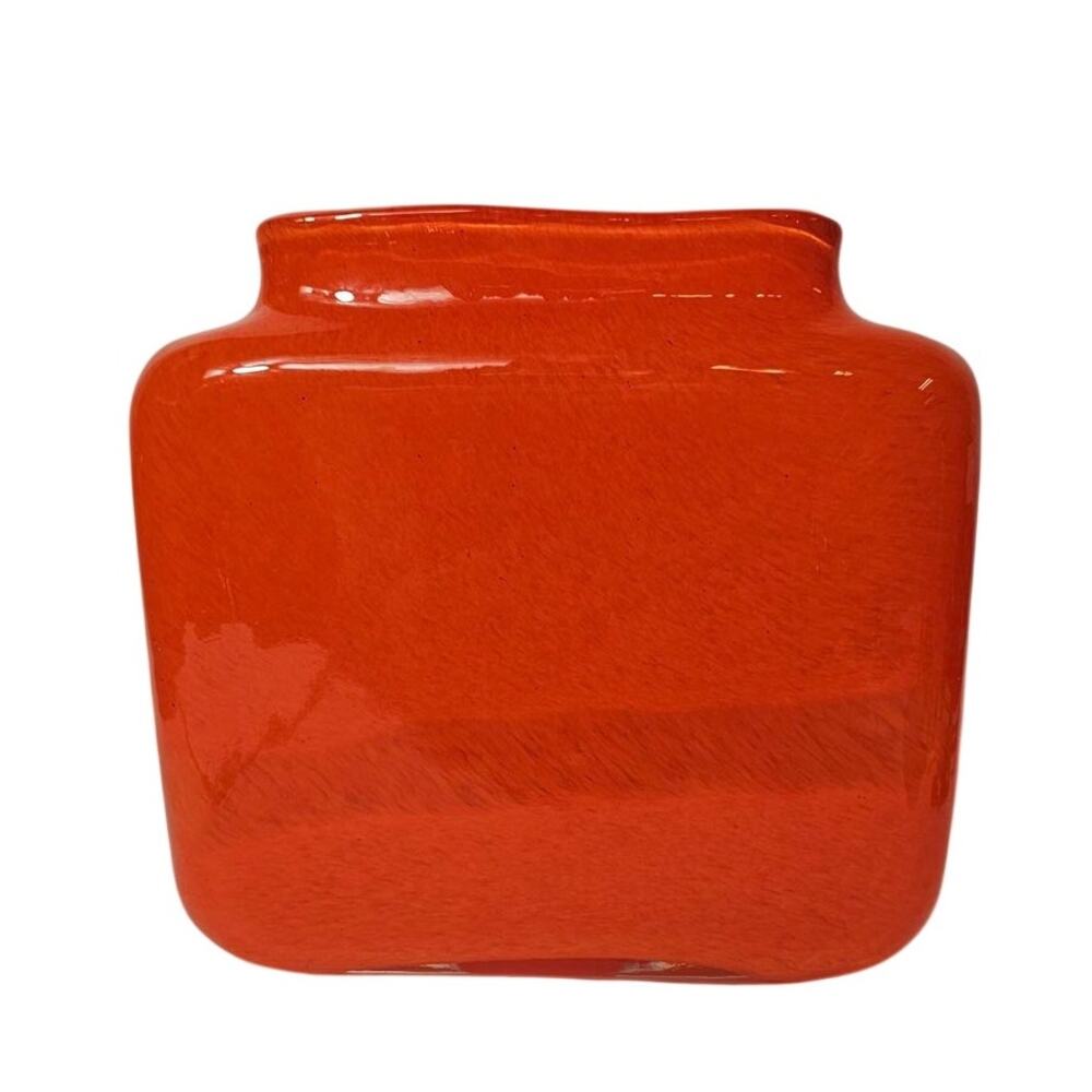 Crate & Barrel Vintage Rectangle Orange Blown Glass Vase Heavy Contemporary